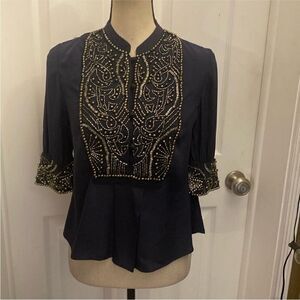 Gryphon 100% silk Embellished Navy Top, XS